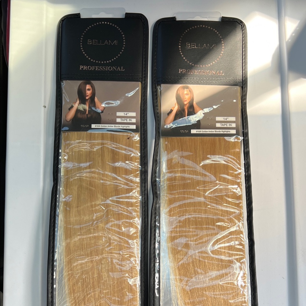 14" 50G GOLDEN AMBER BLONDE #18/#6 HIGHLIGHTS STRAIGHT HAIR EXTENSIONS 2 packs